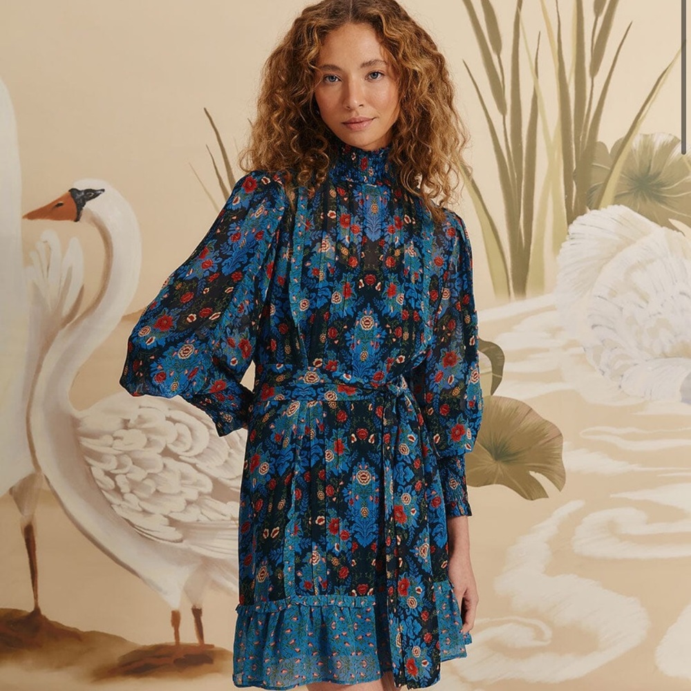 Farm Rio Floral Blue Dress NWT
